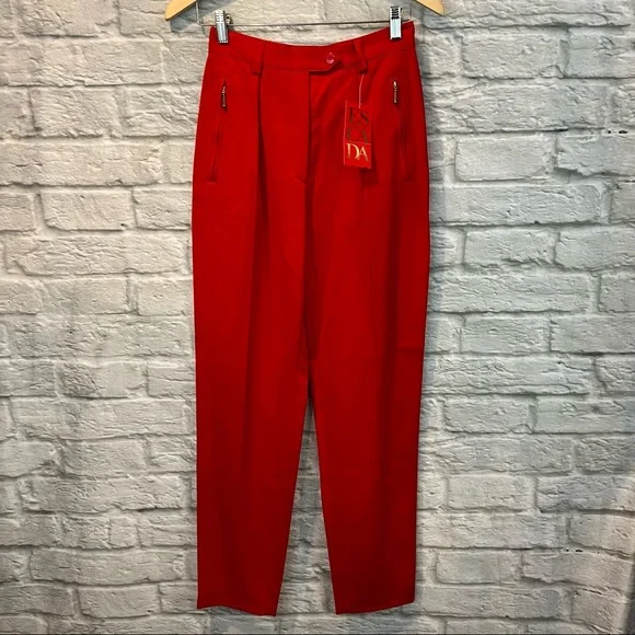 NWT Vintage Escada Women’s Euro 36 Bright Red Wool Blend Pleated Trousers - Picture 1 of 15